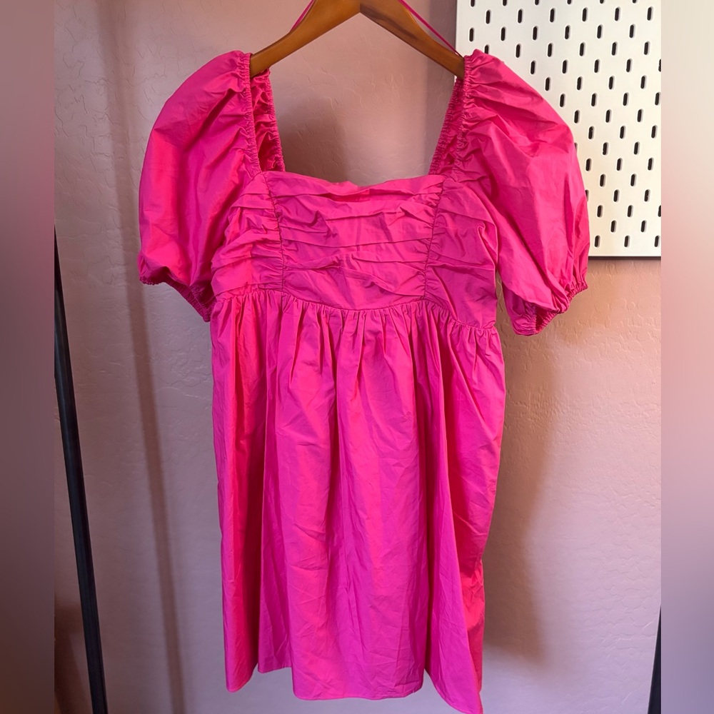 Hot Pink Puff Sleeve Mini Dress